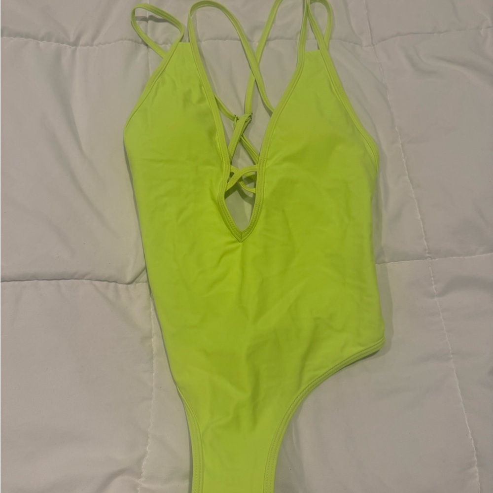 Neon Lime Plunge One-Piece Swimsuit